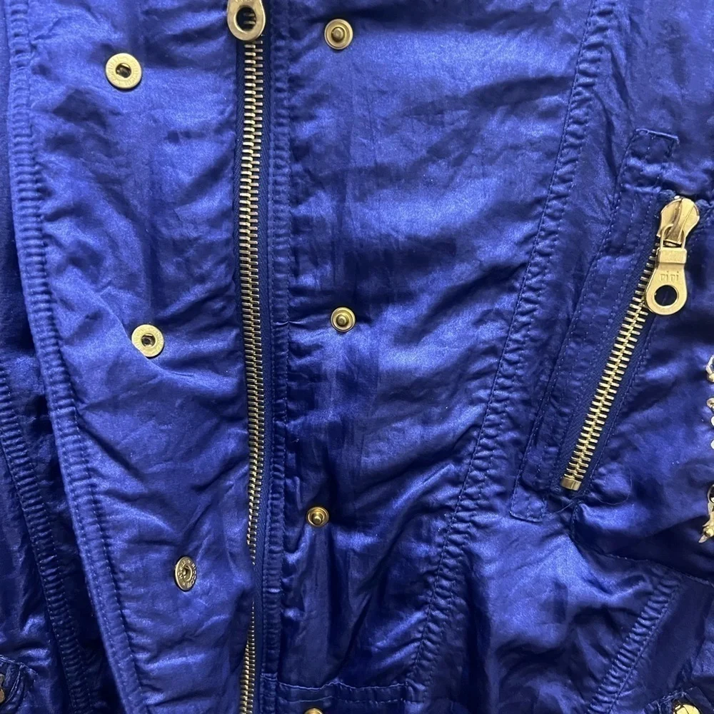 Lily Farouche Vintage Blue Ski Bomber Jacket w/Gold Dragon & Phoenix Size S/M